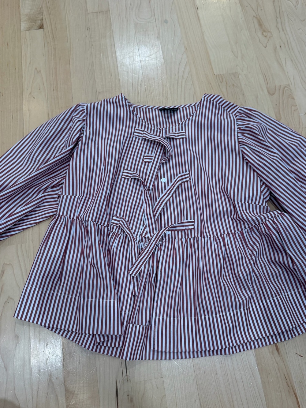 Velvet Heart Red & White Striped Tie-Front Peplum Blouse